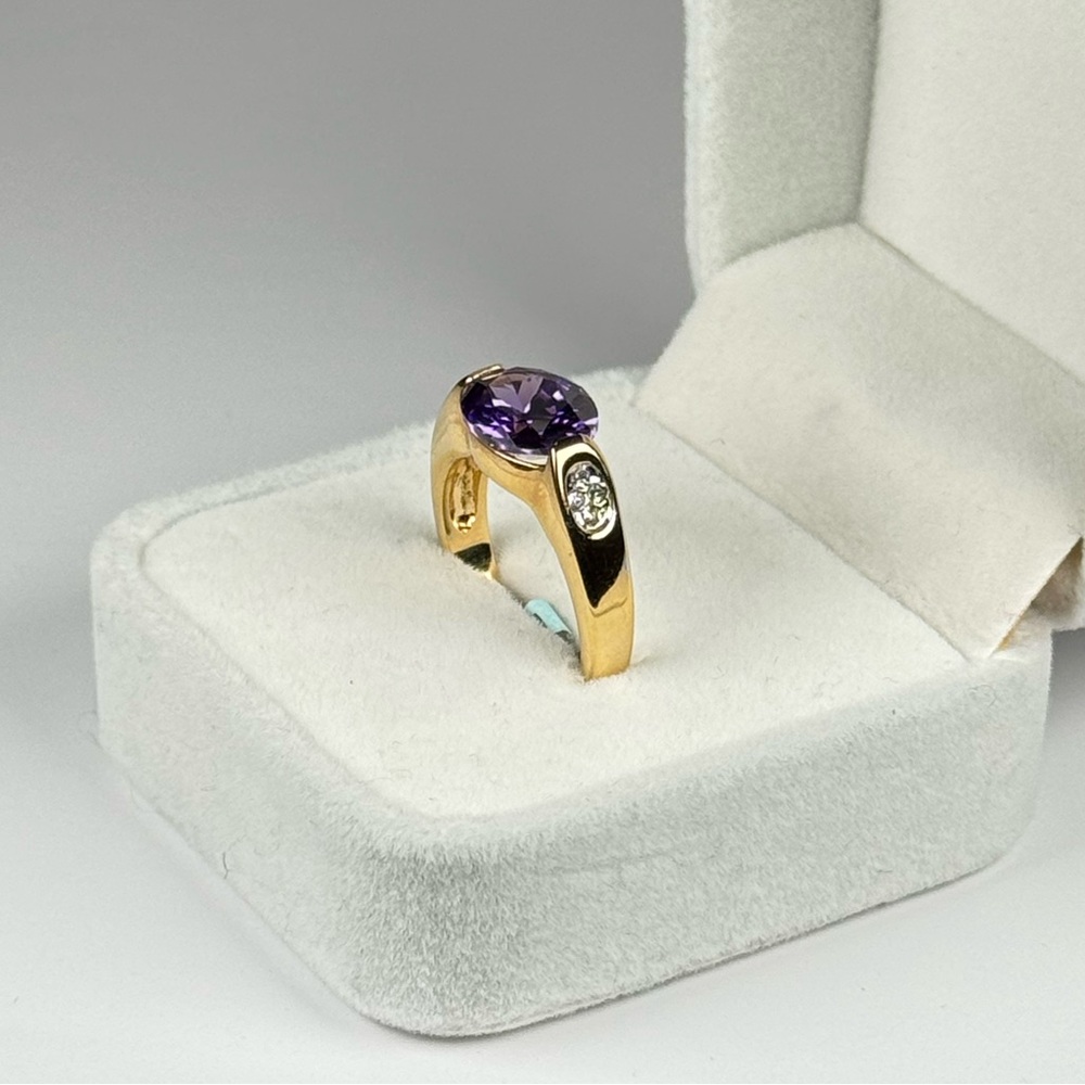 14K Gold Electroplated Purple CZ Ring Size 6.5 Amethyst Cubic Zirconia NEW